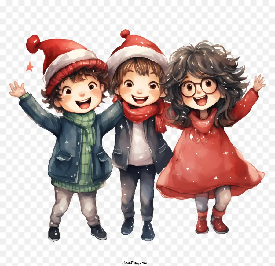 Niños Con Gorros De Papá Noel，Niños Felices PNG