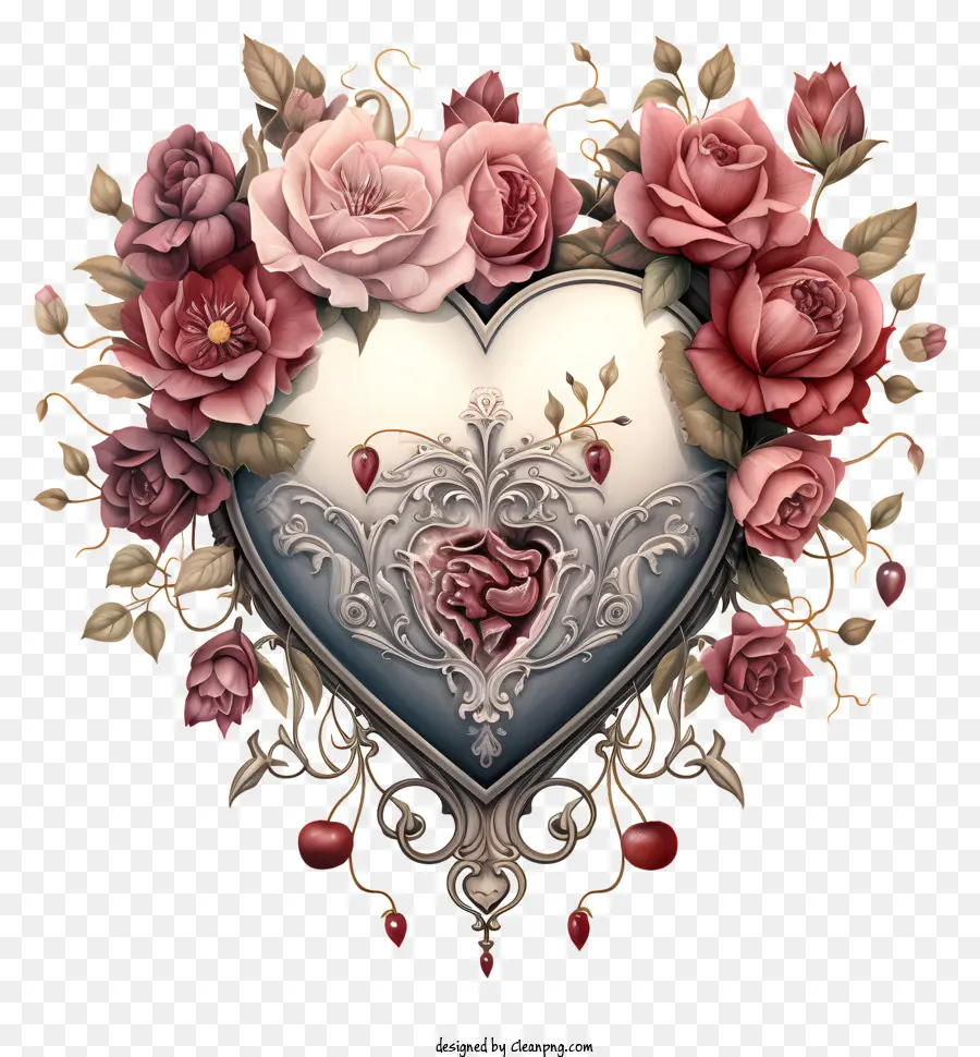 Corazón，Corazón Con Rosas PNG