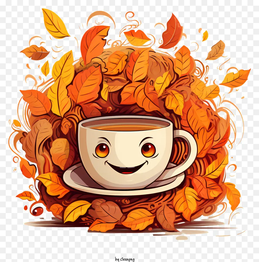 Cup Of Tea，Autumn Leaves PNG