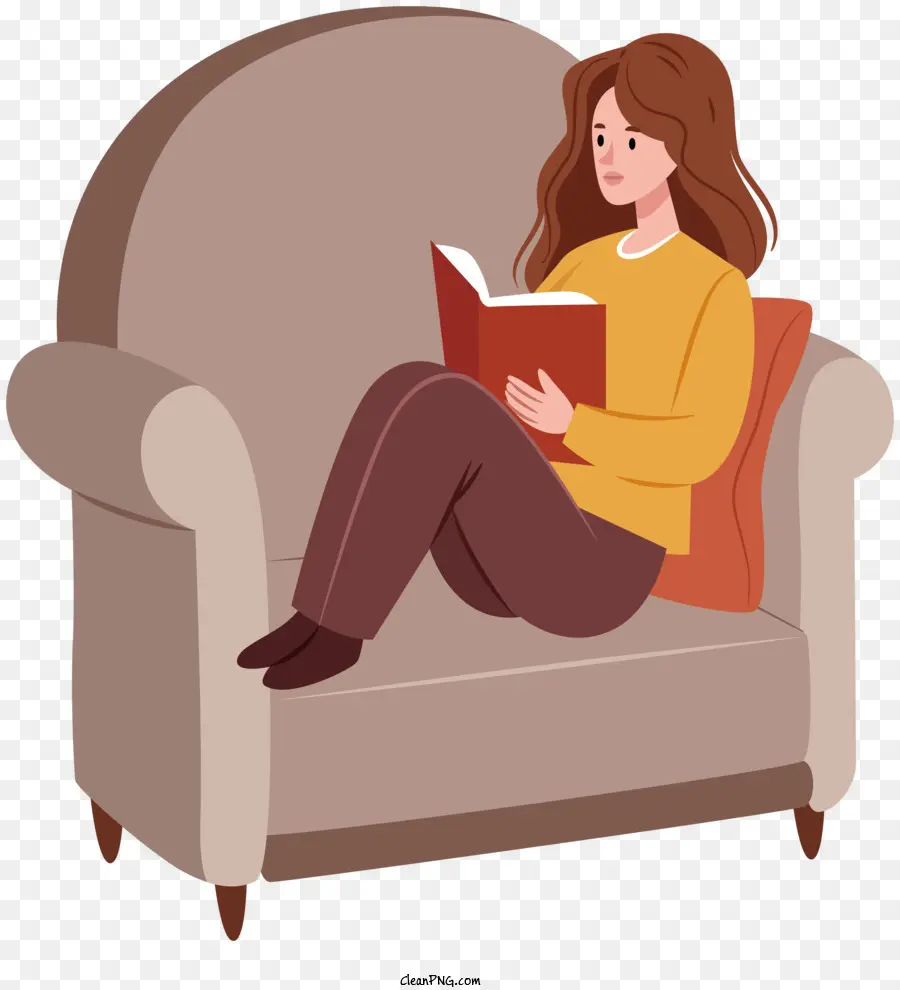 Mujer Leyendo Libro，Suéter Amarillo PNG