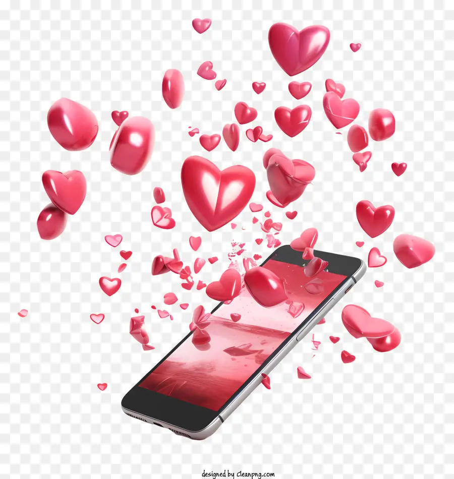 Teléfono Con Corazones，Corazones Volando Fuera Del Teléfono PNG