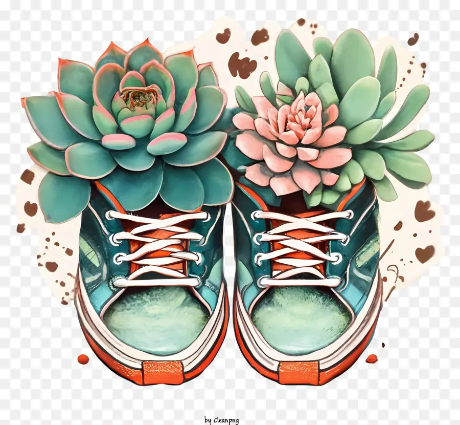 Zapatillas Verdes Y Azules，Planta Suculenta En Maceta PNG