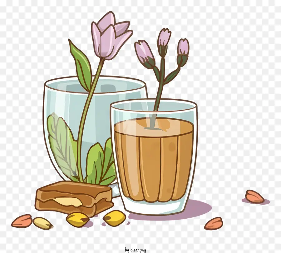 Té，Vasos Con Flores PNG