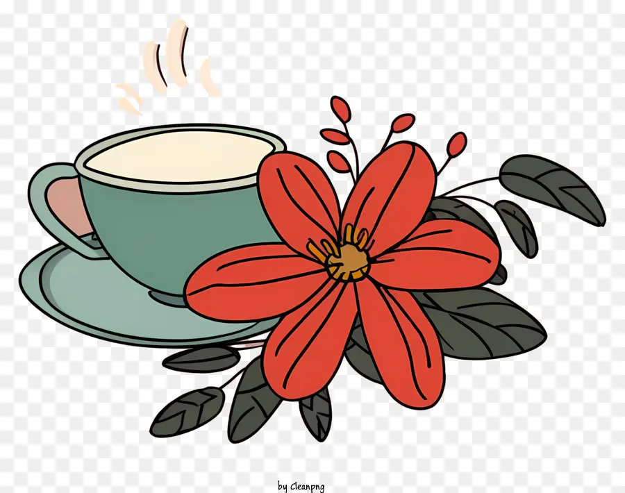 Taza De Café，Taza Y Flor PNG