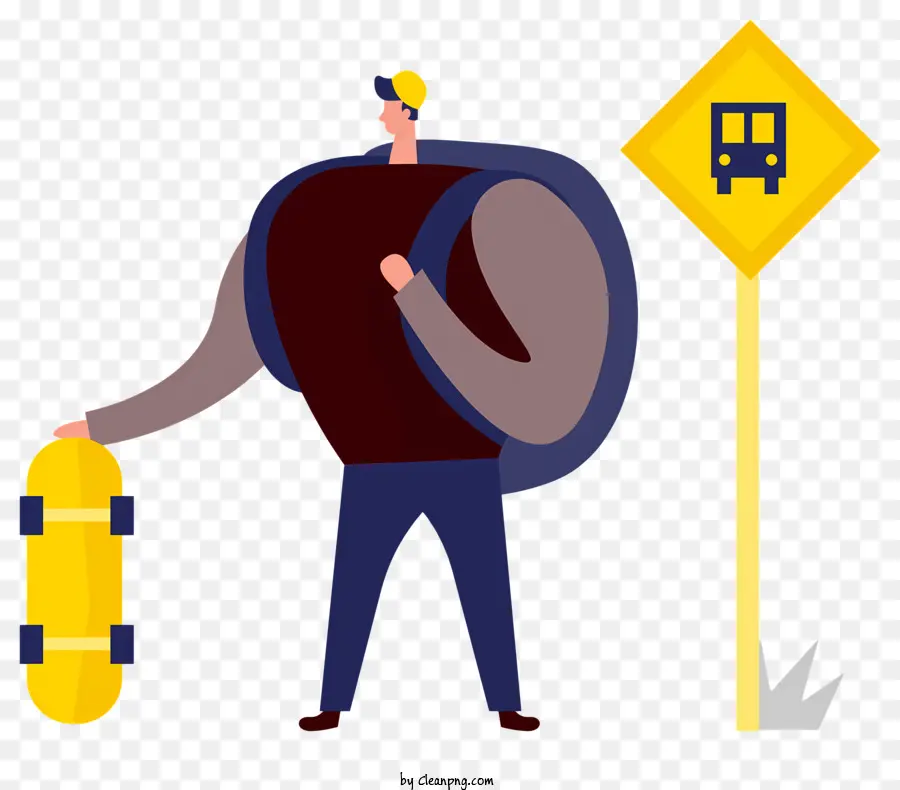 Hombre Con Patineta，Signo De Tráfico Amarillo PNG