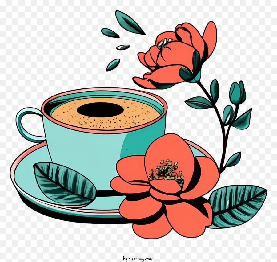 Ilustración De Estilo Vintage，Taza De Café Con Rosa PNG