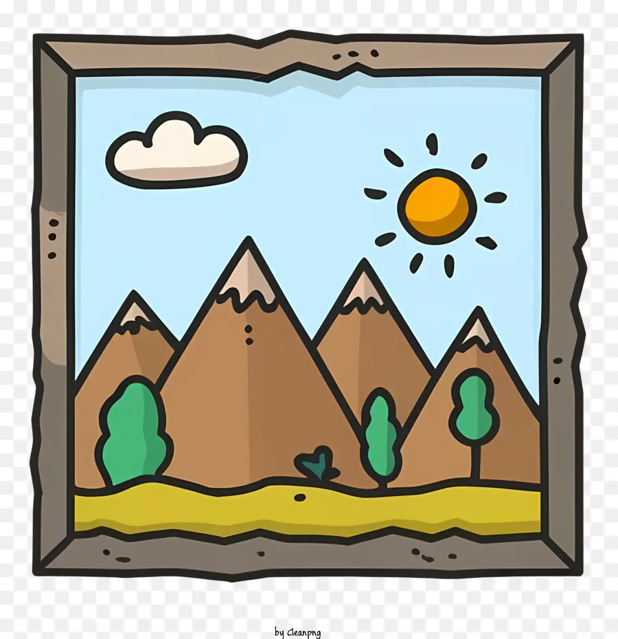 El Dibujo Del Paisaje，Sol En El Fondo PNG