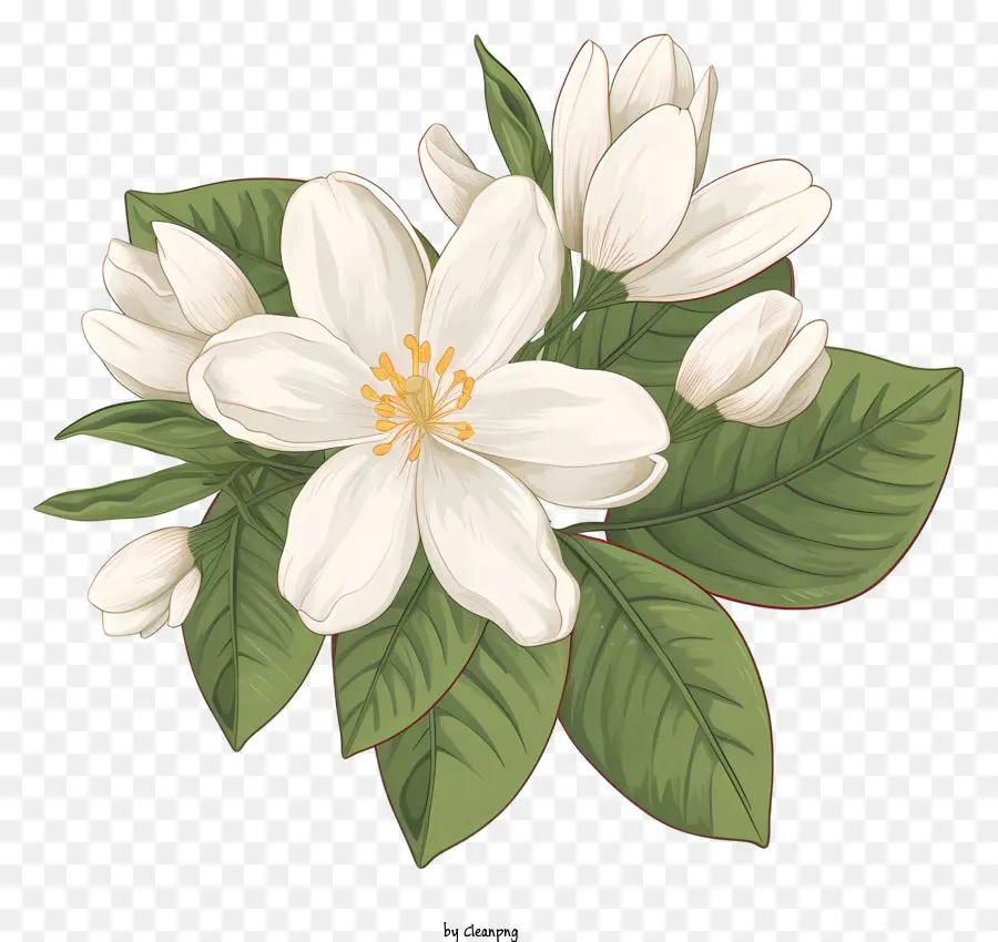 Flor Blanca，Hojas Verdes PNG