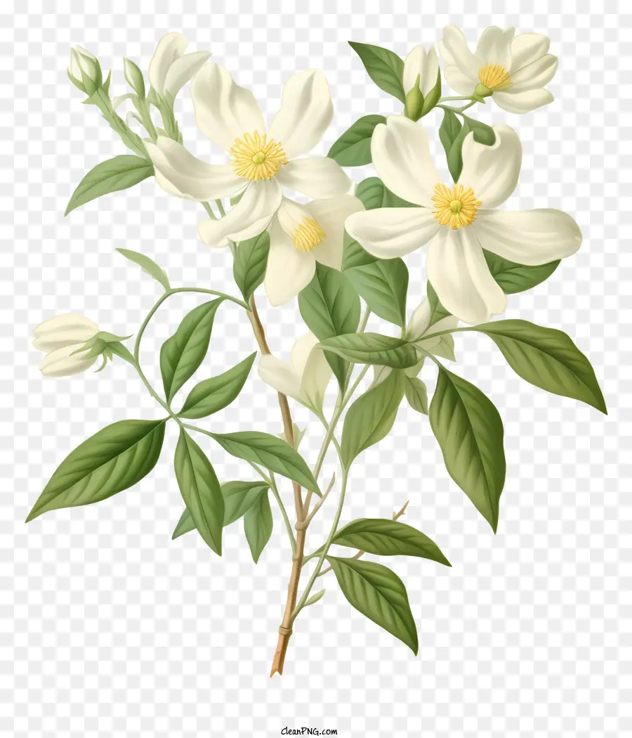 Flores De Perro Blanca，Hojas Verdes PNG