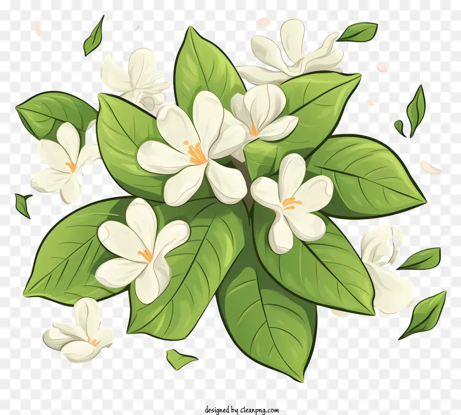 Flores De Jazmín Blancos，Hojas Verdes PNG