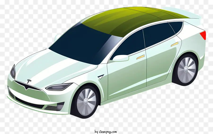 Coche Eléctrico Blanco，Techo Verde PNG