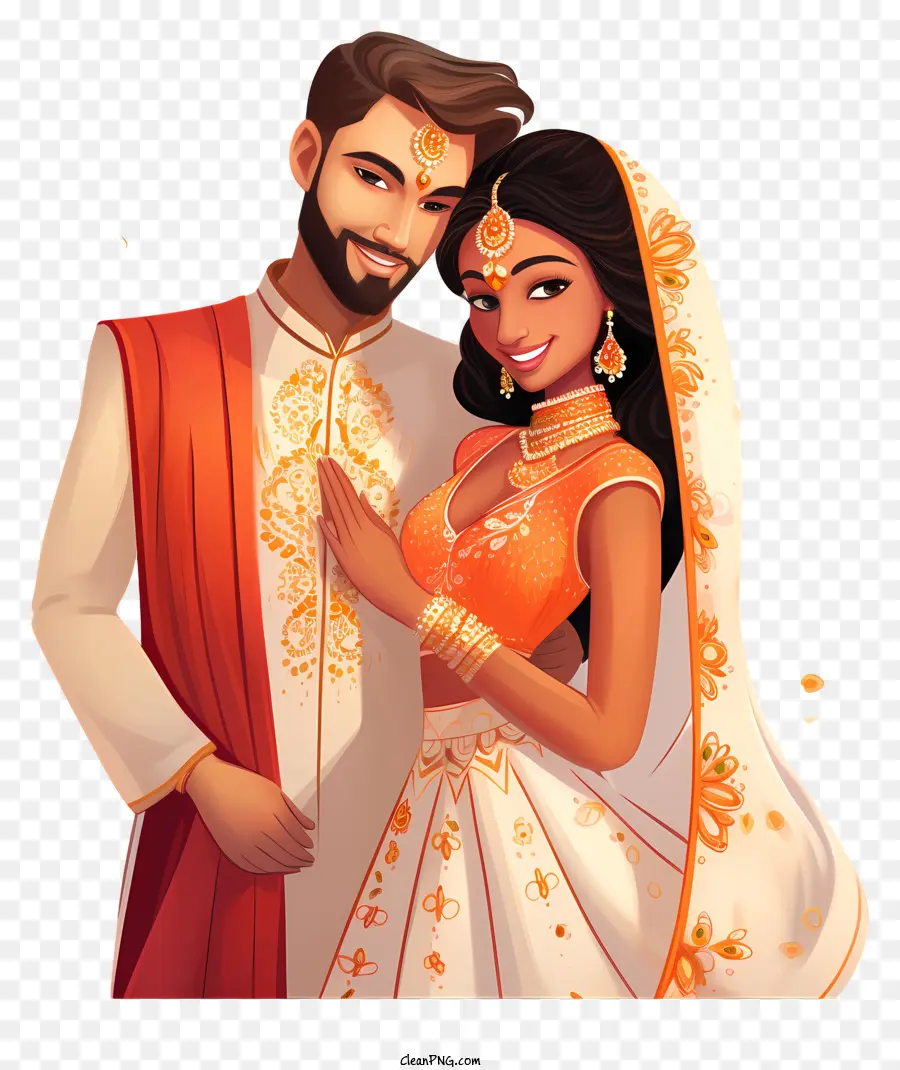 Indio De La Novia Y El Novio，Sari Rojo Y Dorado PNG