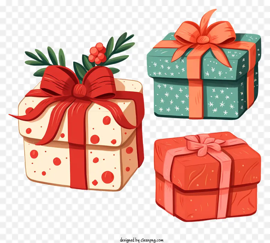 Cajas De Regalo，Cintas Rojas Y Verdes PNG