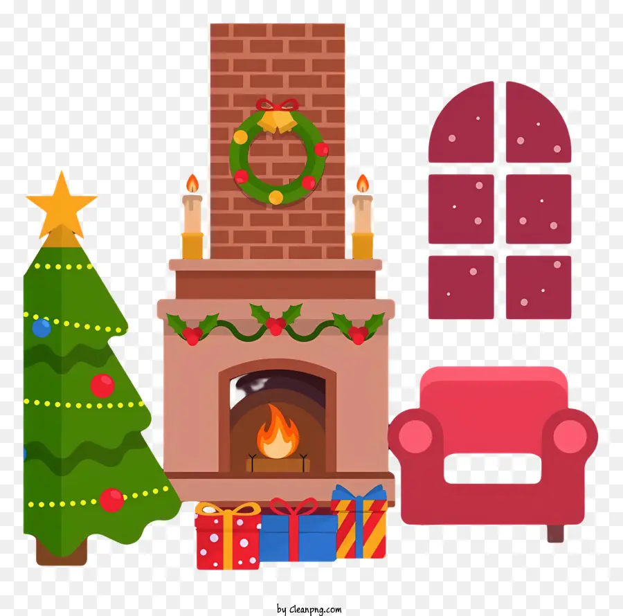 La Navidad Chimenea，árbol De Navidad PNG