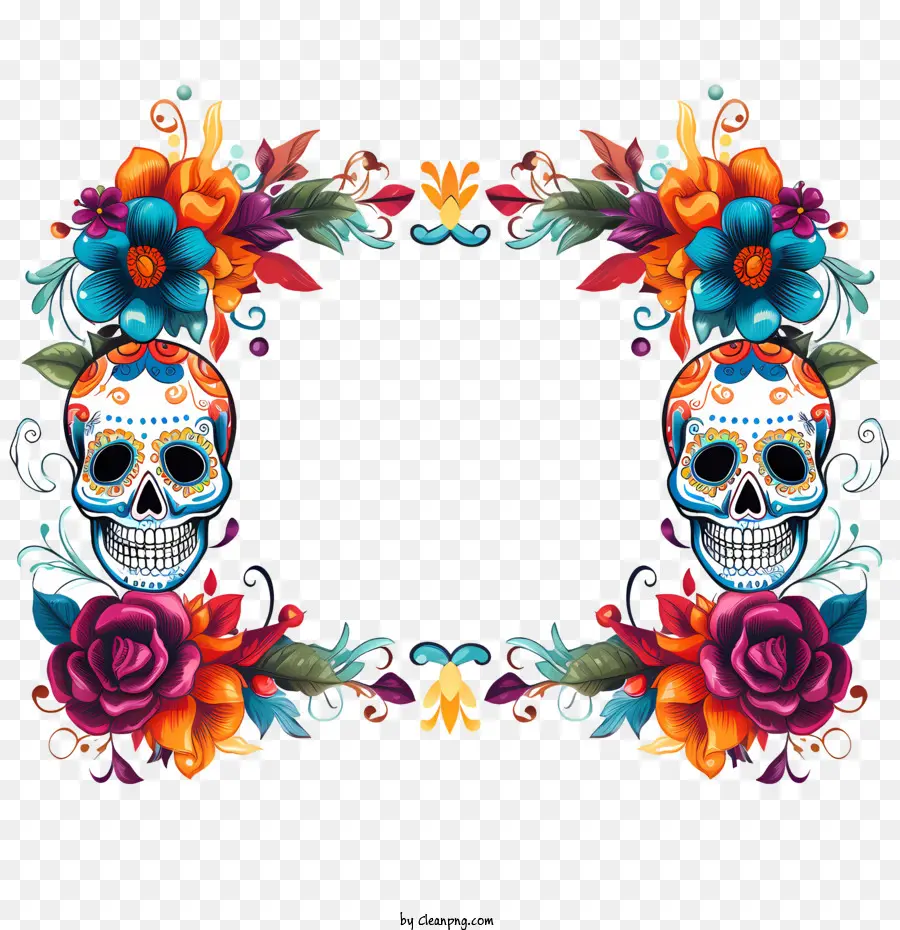 Día De Muertos，Calaveras Y Flores PNG