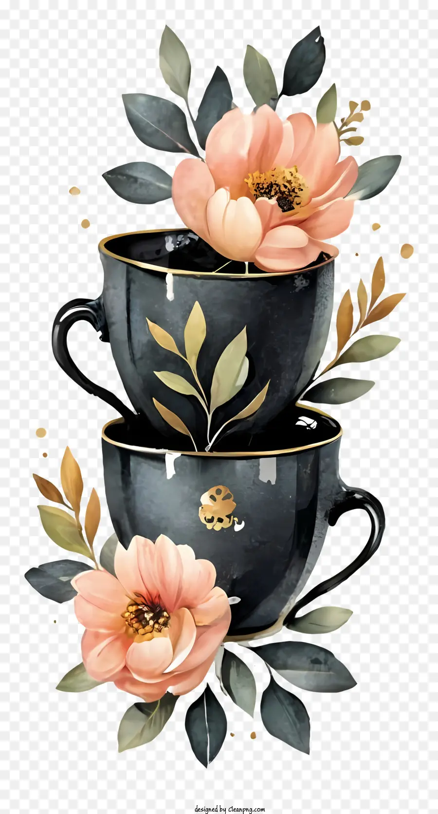 Las Tazas De Café，Rosas De Color Rosa PNG