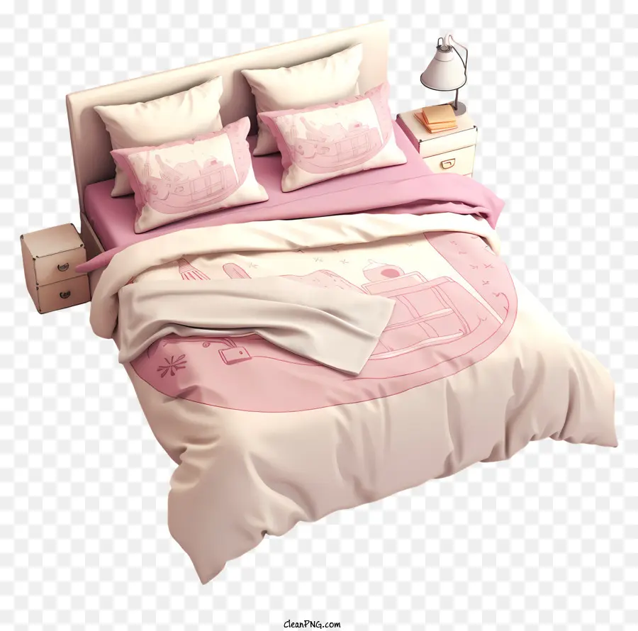 Rosa Cama，Ropa De Cama Cómoda PNG