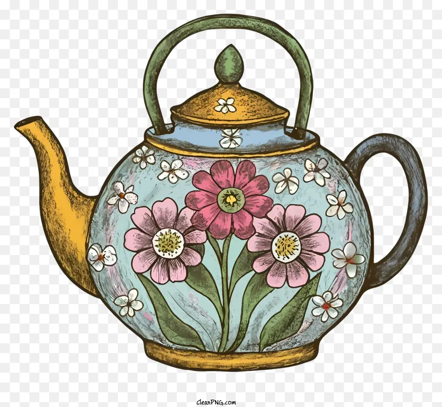 Té Pintado A Mano，Té De Patrón Floral PNG