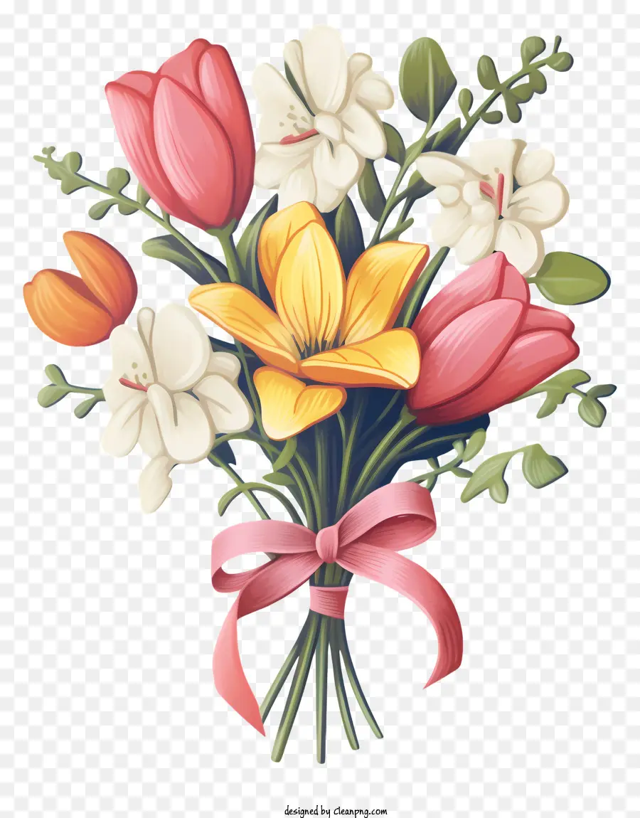 Bouquet Of Flowers，Tulipanes Rosados ​​y Amarillos PNG