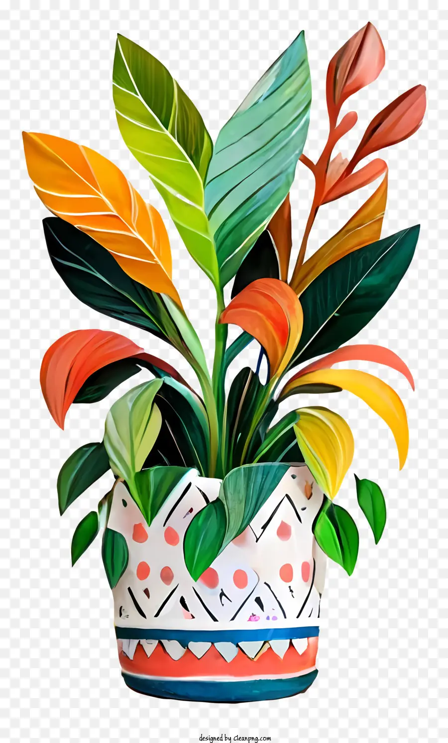 Planta En Maceta Vibrante，Hojas Multicolores PNG