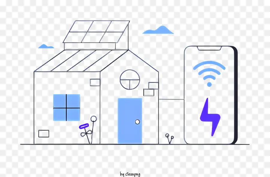 Inicio Con Señal Wifi，Paneles Solares En El Techo De La Casa PNG