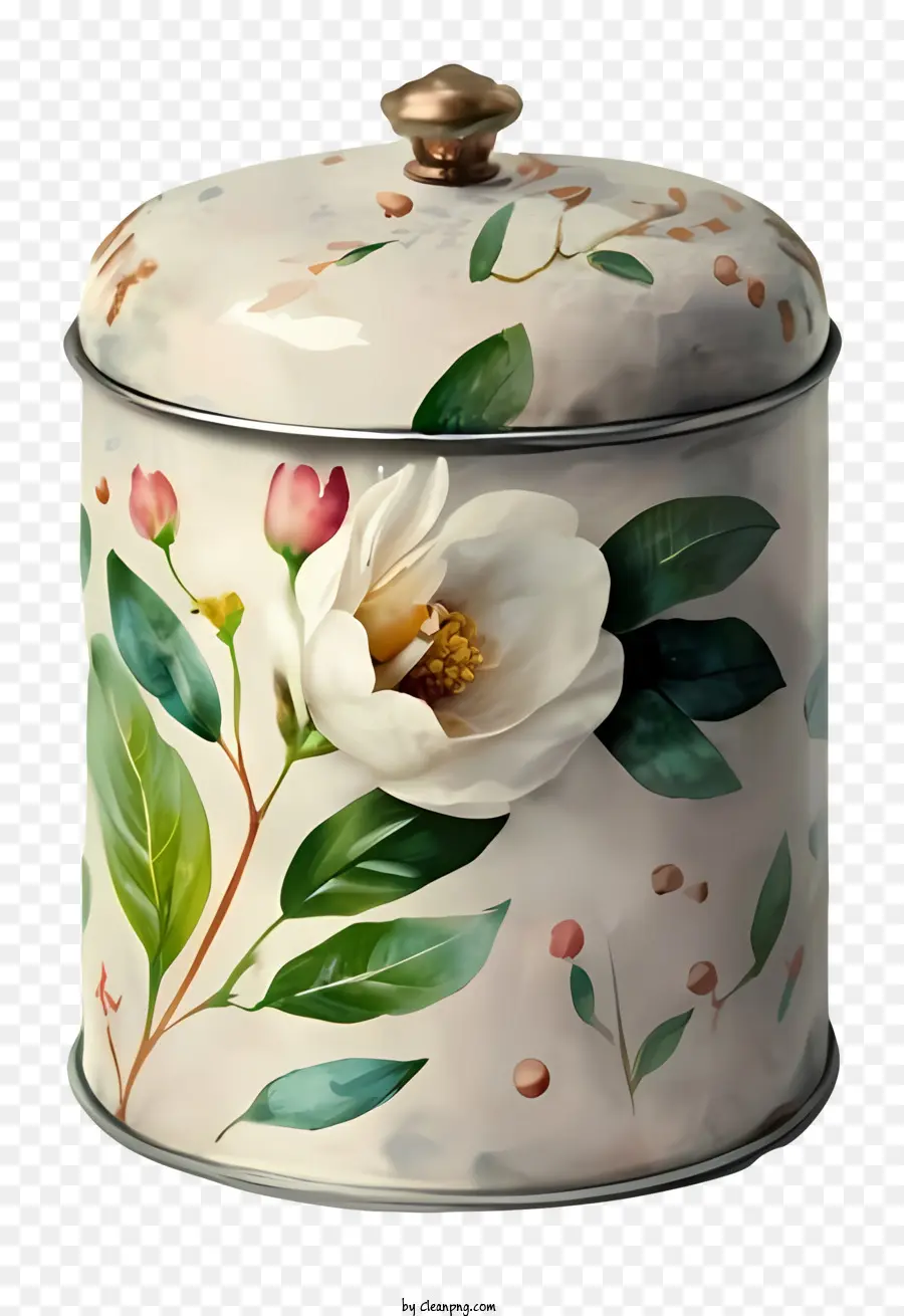 Bote De Té Floral，Bote De Té Blanco Y Rosa PNG