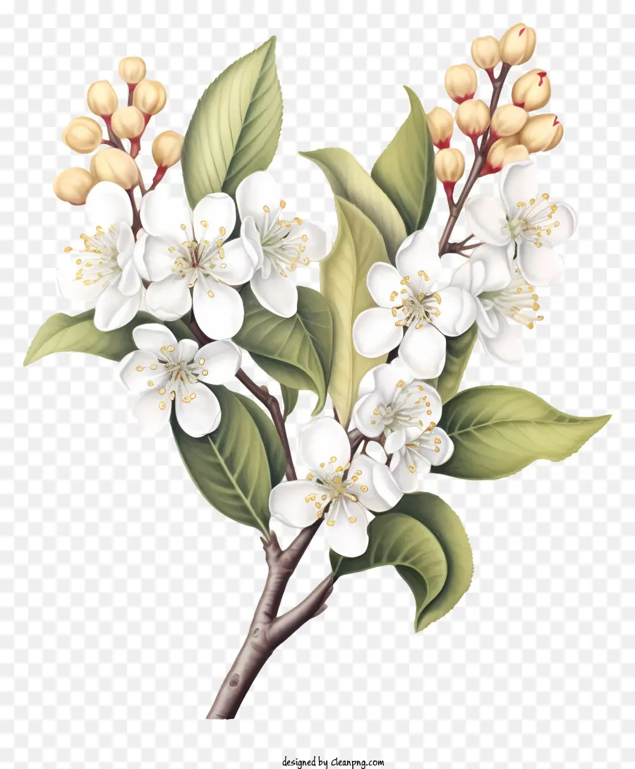 Rama De árbol，Flores Blancas PNG
