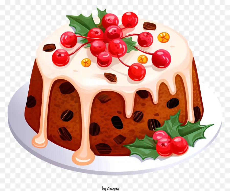 Pastel De Fruta De Navidad，Bayas Rojas PNG