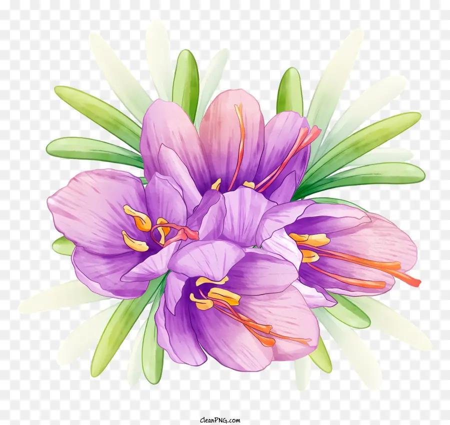 Pintura A La Acuarela，Ramo De Flores Moradas PNG