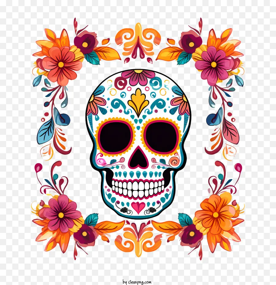 Día De Muertos，Calaveras Y Flores PNG