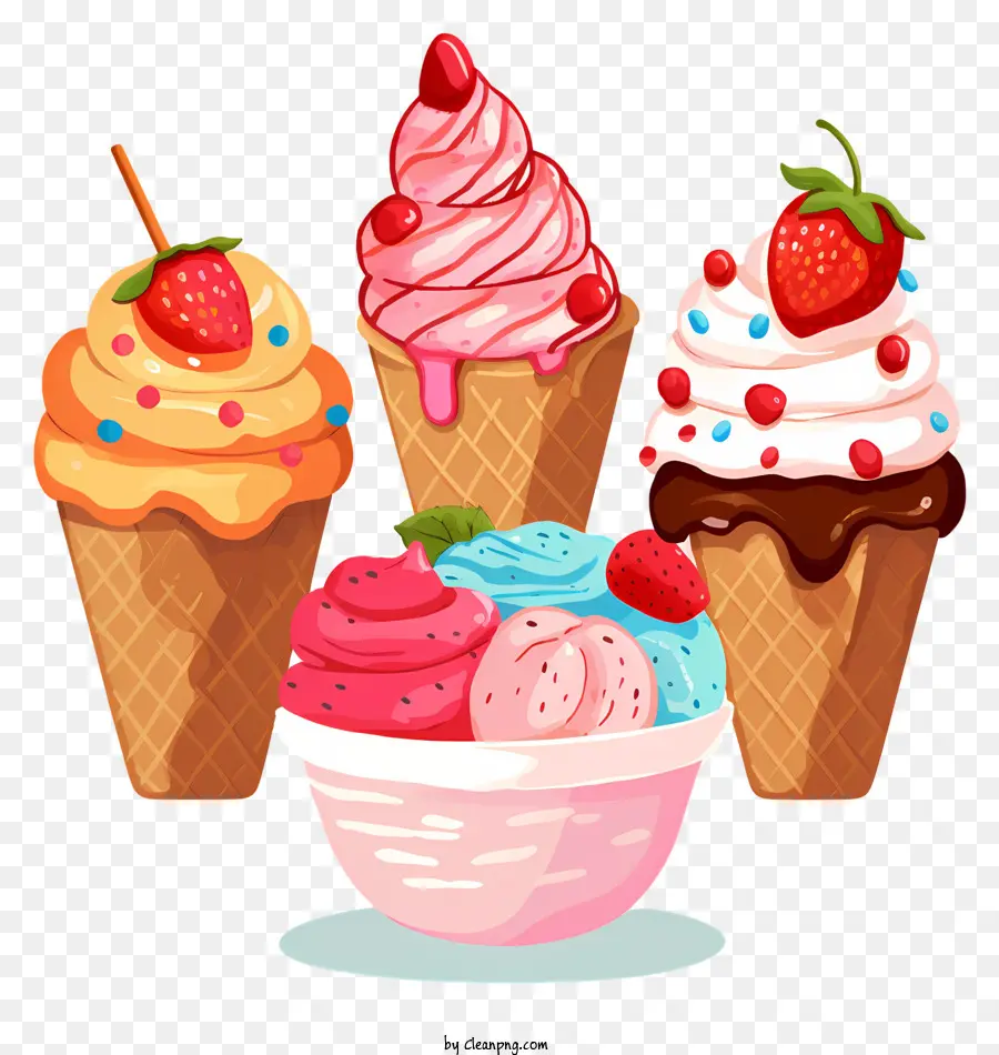 Conos De Helado，Varios Sabores De Helado PNG