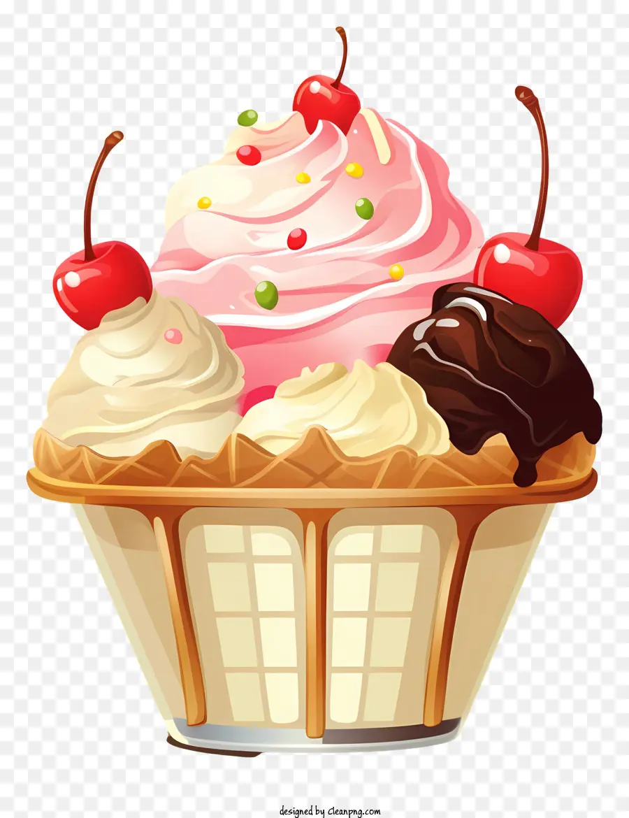 Cono De Helado De Chocolate，Cereza PNG