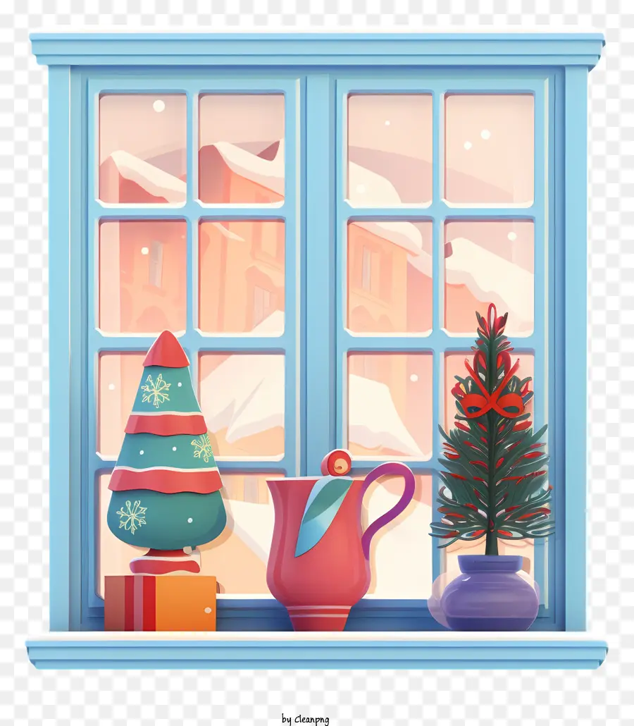 Ventana Con Nieve，Rosas Rojas PNG