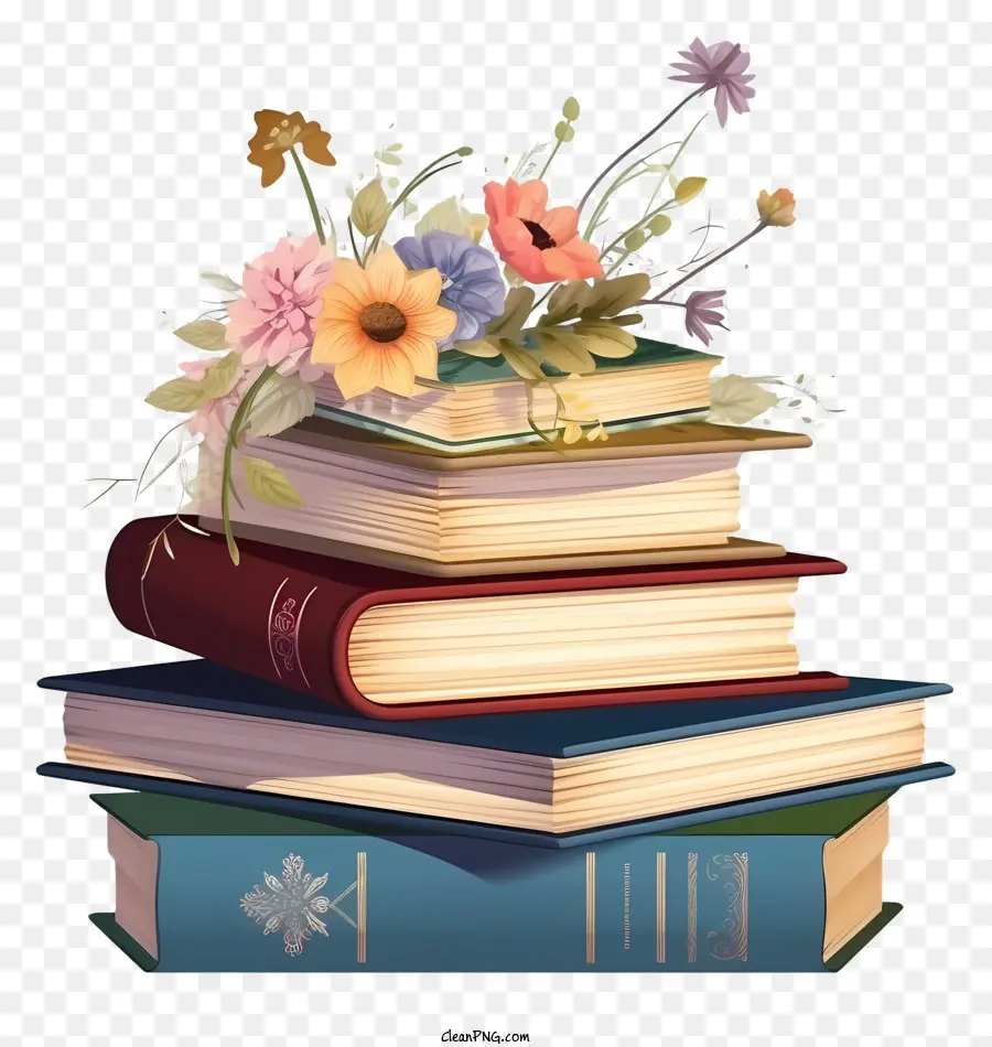 Libros Viejos，Libros Y Flores PNG