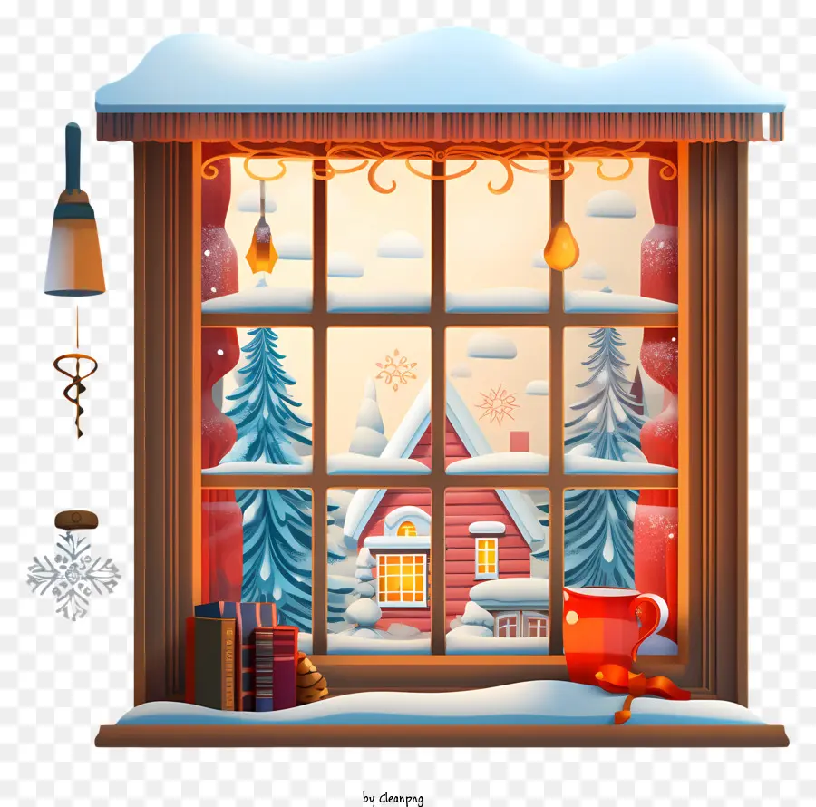 Paisaje De Invierno，Ventana De Navidad PNG