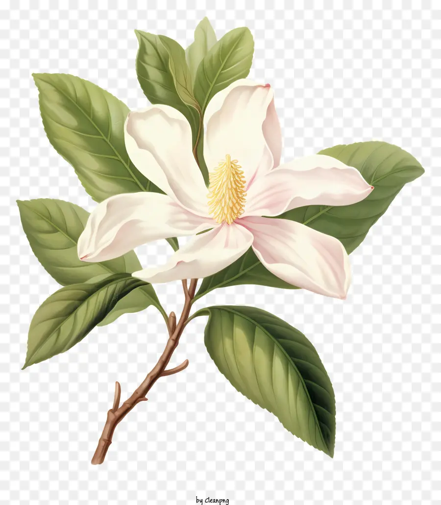 La Flor De La Magnolia，Hojas Verdes PNG