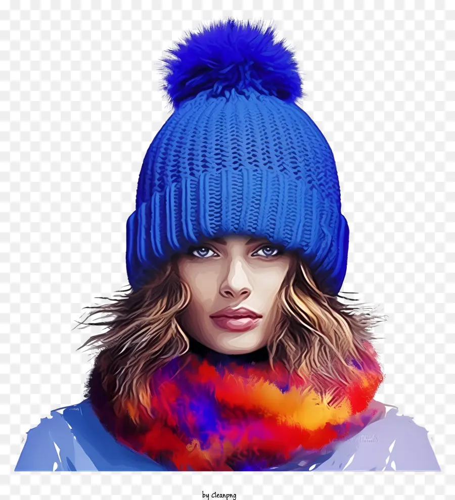 Mujer，Gorro De Invierno Azul PNG