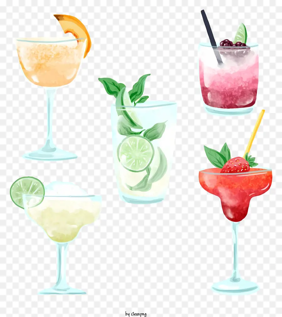 Ilustraciones De Bebidas Alcohólicas，Cócteles Coloridos PNG