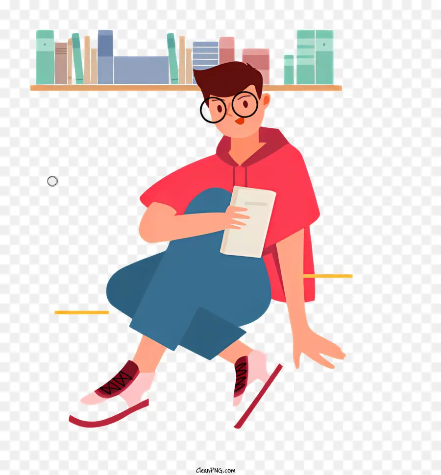 Hombre Leyendo Libro，Camiseta Roja PNG