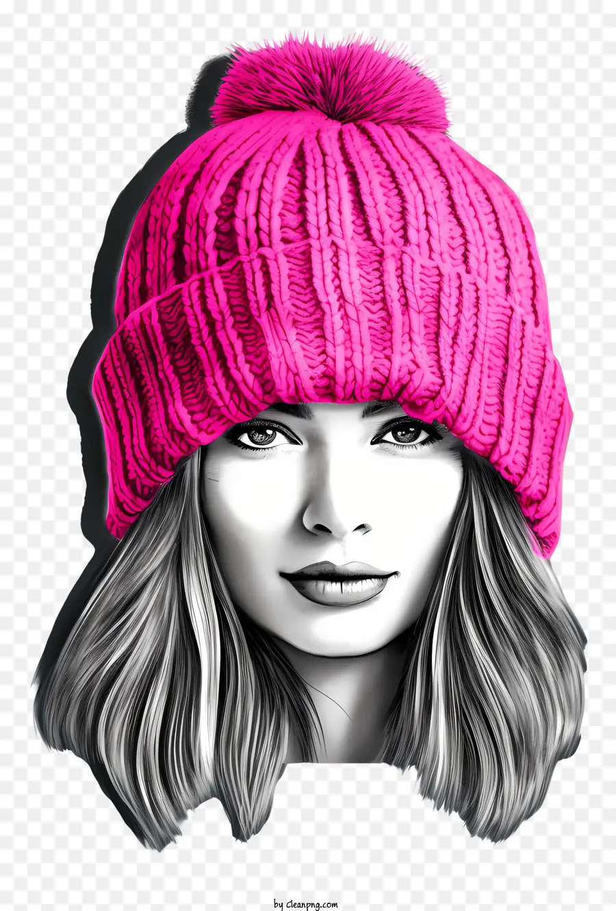 Ilustración Digital，Mujer Con Sombrero Rosa PNG