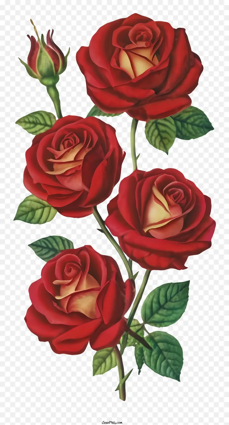 Rosas Rojas，Hojas Verdes PNG