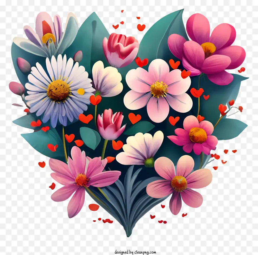 Composición En Forma De Corazón，Flores De Colores PNG