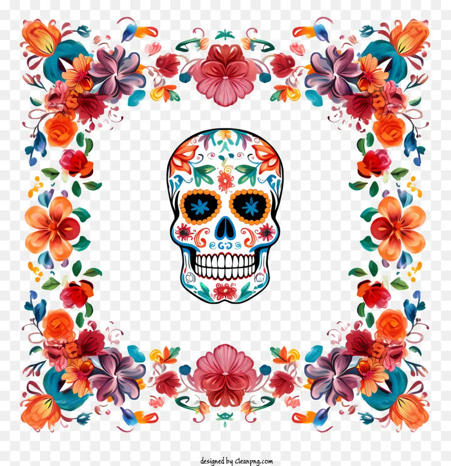 Día De Muertos，Calaveras Y Flores PNG