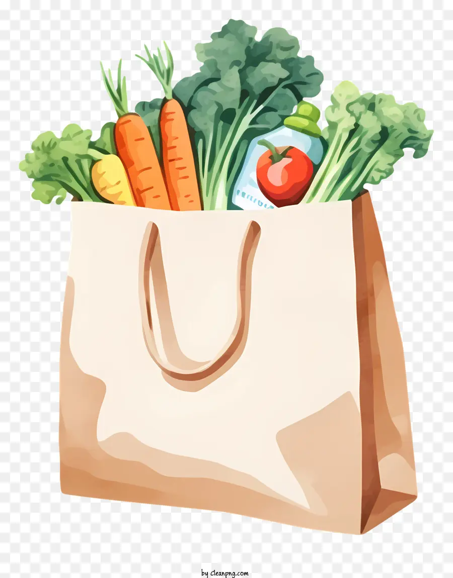 Imagen De Dibujos Animados，Verduras En Bolsa De Papel PNG