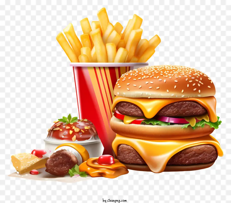 Hamburguesa De Comida Rápida，Hamburguesa Y Papas Fritas PNG