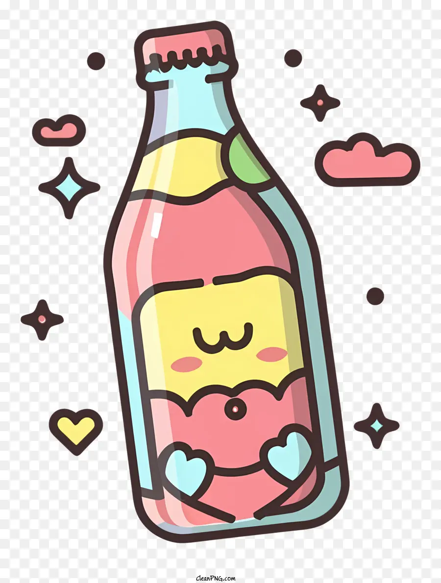1 Botella De Bebida De Estilo De Dibujos Animados，2 Dulces Rosados ​​y Amarillos PNG