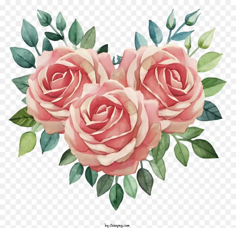 Rosas De Color Rosa，En Forma De Corazón PNG