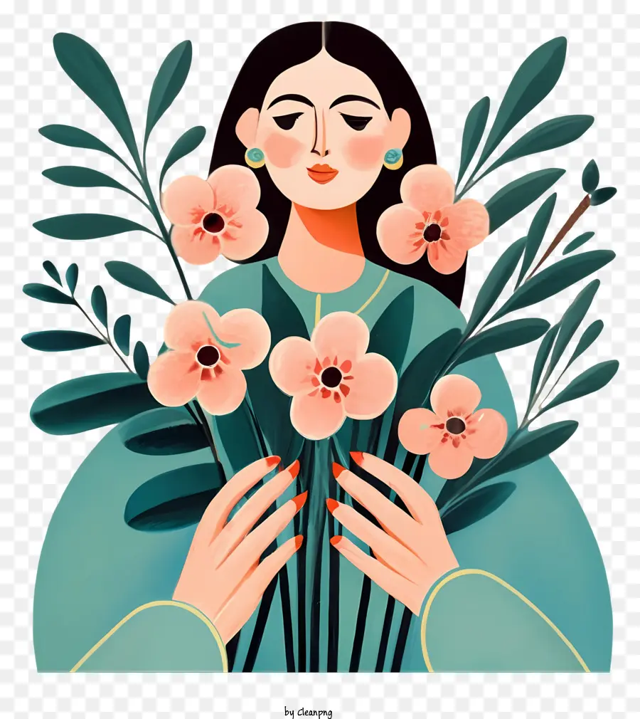 Mujer，Mujer Con Flores PNG