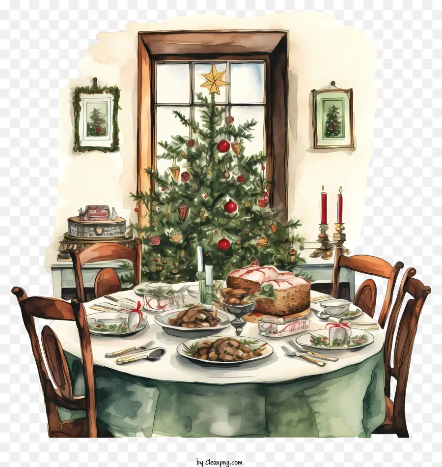 Cena De Navidad，árbol De Navidad PNG