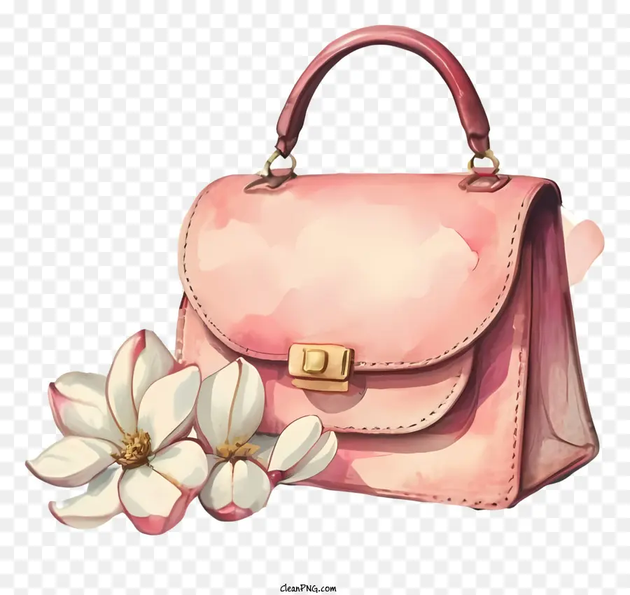 Bolso Rosado，Flores Blancas PNG